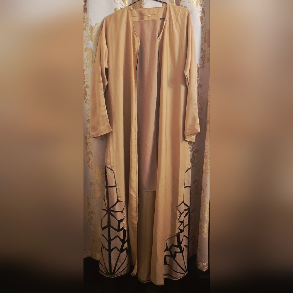 Open Abaya Dress Kimono with Zipper Special Occasion Latte Color 56"